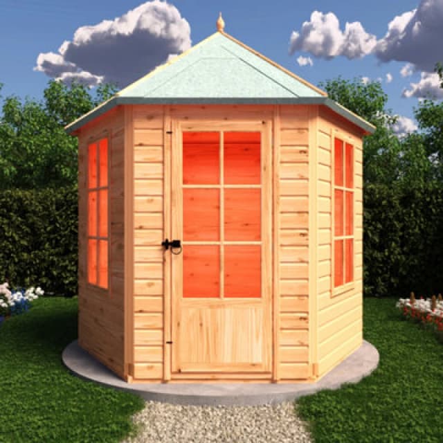 Shire Welwick Hexgaonal 8X7ft Summerhouse With Single Door And 2 Opening Windows