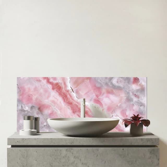 Warren Reed - Designer Pale & Grey Marble Effect Glass Bathroom Splashback in Purple Purple Unisex