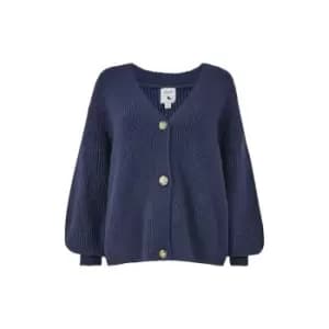 Yumi Navy Button Front Knitted Cardigan - Blue