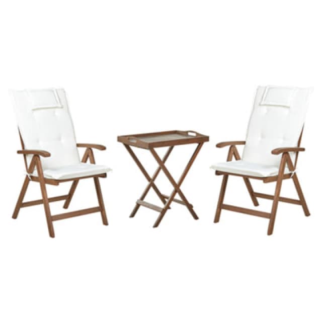 Beliani Bistro Set With Cushions Folding Amantea Acacia Wood Off-White