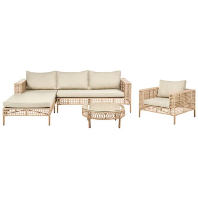 Beliani Garden Lounge Set With Table 4 Seater Calasetta Right Hand Pe Rattan Beige