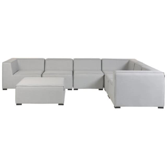 Beliani Garden Corner Sofa With Ottoman 7 Seater Arezzo Left Hand Modular Light Grey