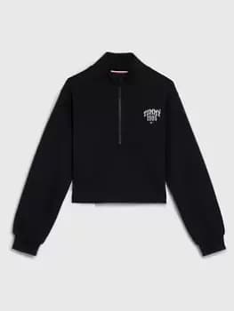 Tommy Hilfiger Girls Varsity Half Zip Sweat Top- Desert Sky, Navy, Size Age: 12 Years, Women