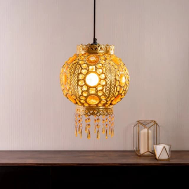 ValueLights Bazaar Moroccan Style Easy Fit Pendant Shade with LED Bulb Metallic Gold unisex