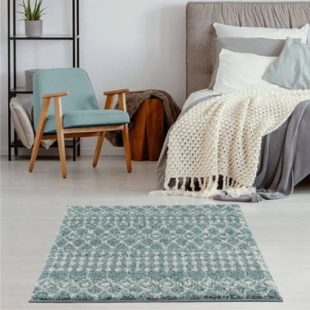 THE RUGS Soft Moroccan Diamond Shaggy Rugs & Runners Duck Egg Blue Living Room Size: 120cm x 120cm Duck Egg Blue Unisex 120cm x 120 cm