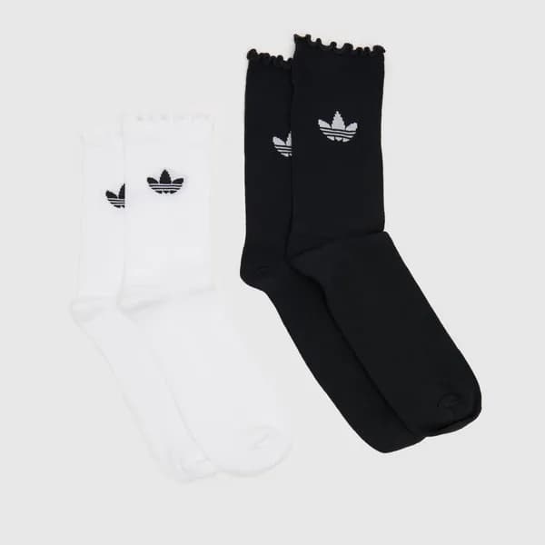 adidas white & Black ruffle crew sock 2 pack White/Black UK 6.5-8