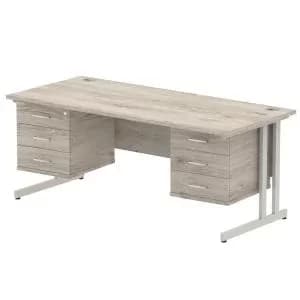 Impulse 1800 Rectangle Silver Cant Leg Desk Grey Oak 2 x 3 Drawer