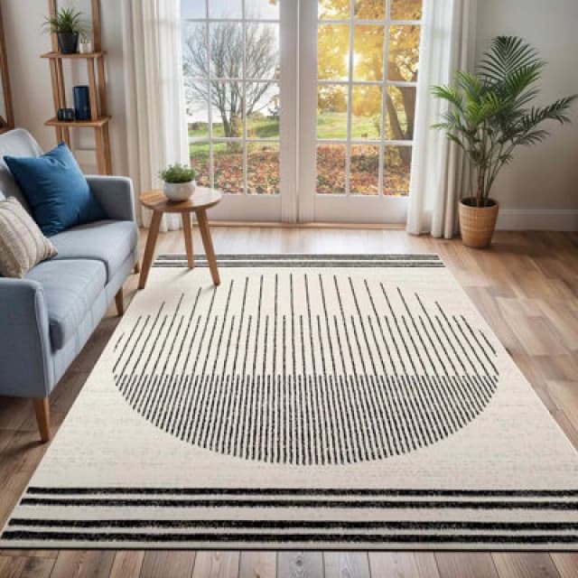 Livabliss Scandi Geometric White/black Enso Area Rug 130 X 170 Cm - Easy Care, Non Shedding, Ideal For Living Room & Bedroom