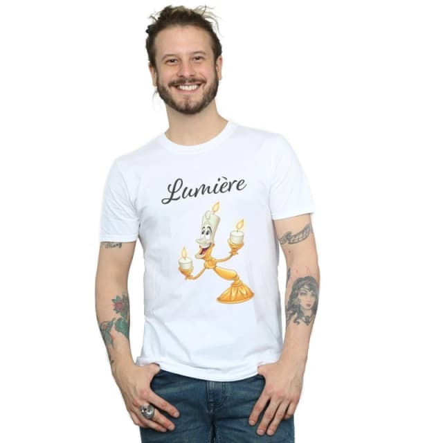 Disney Men Beauty And The Beast Be Our Guest T-Shirt in White Size: Small White S Male 5059114948291