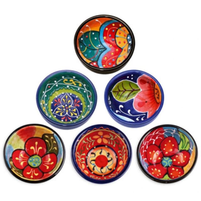 Verano Spanish Ceramics Classic Spanish Hand Painted Kitchen Dining Set of 6 Tapas Bowls (Diam) 7cm Multi