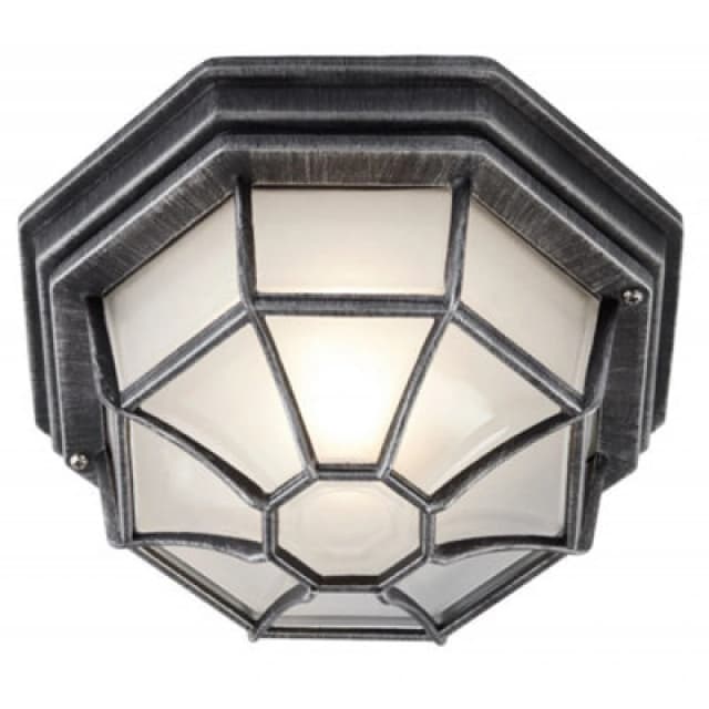 Happy Homewares Traditional Hexagonal Black/silver Flush Ceiling Porch Light