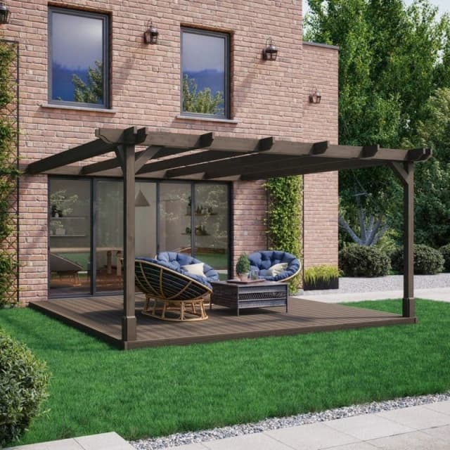 Rutland County Garden Furniture Wall Mounted Double Premium Pergola And Decking Kit - Wood - L240 X W240 X H270 Cm - Rustic Brown