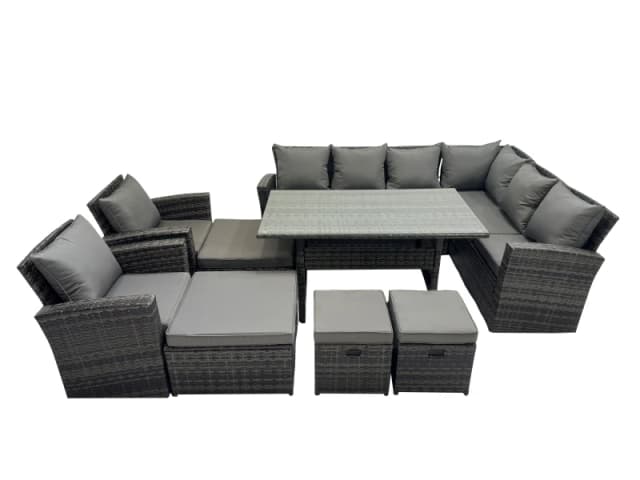Fimous 12 Seater Patio Dining Corner Sofa Sets with Chair Dark Grey Mixed Dark Grey Unisex