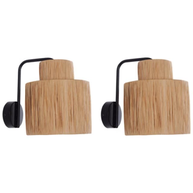 Beliani Set Of 2 Wall Lamps Shinfa Wicker Natural