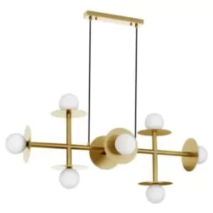 Kentucky 8 Light Multi Arm Pendant Ceiling Light Brass Gold Metal Opal Glass LED G9 - Merano