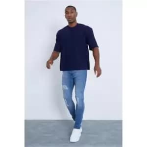 I Saw It First Navy Ribbed Oversized Pocket T-Shirt - Blue