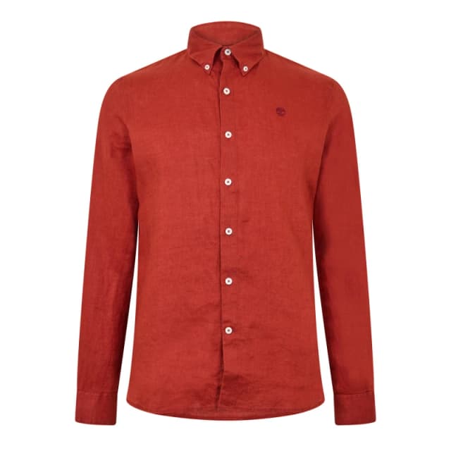 Timberland Mens Mill Brook Linen Leaf Green Long-Sleeve Plain Shirt Burnt Henna male S