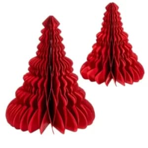 Red Honeycomb Tree Standing Decoration (Set Of 2)