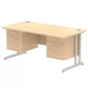 Impulse 1600 Rectangle Silver Cant Leg Desk MAPLE 2 x 3 Drawer Fixed