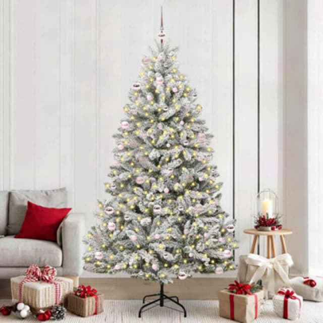 vidaXL Artificial Christmas Tree with Pink Balls Green and White 240cm PVC and Metal, Green 3395768