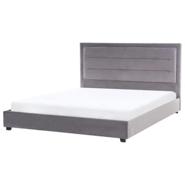 Beliani Bed Velvet Rouen 180 X 200 Cm (Eu Super King) Dark Grey