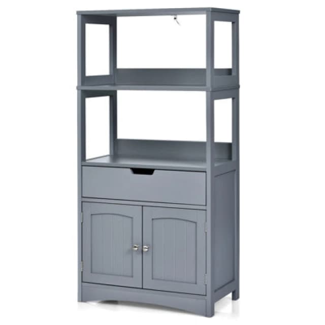 Costway Grey Freestanding Bathroom Storage Cabinet W/ 1 Drawer & 2 Doors