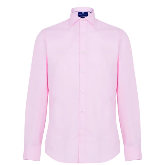 Haines and Bonner Edward Slim Fit Cutaway Collar Twill Shirt - Pink Pink 37