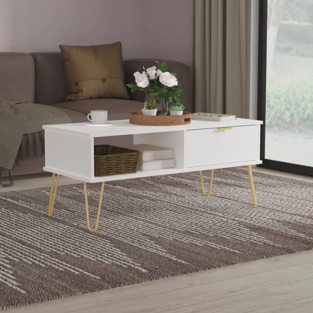 Ready Assembled 2 U Fuji 1 Drawer Coffee Table (Ready Assembled) in White White Unisex