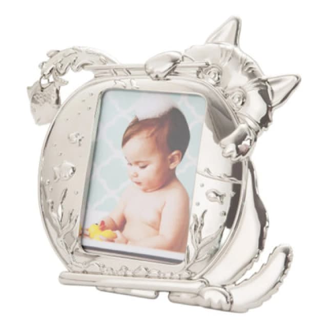 Happy Homewares Quirky Hiding Cat Themed Nickel Plated Picture Frame With Hanging Fish