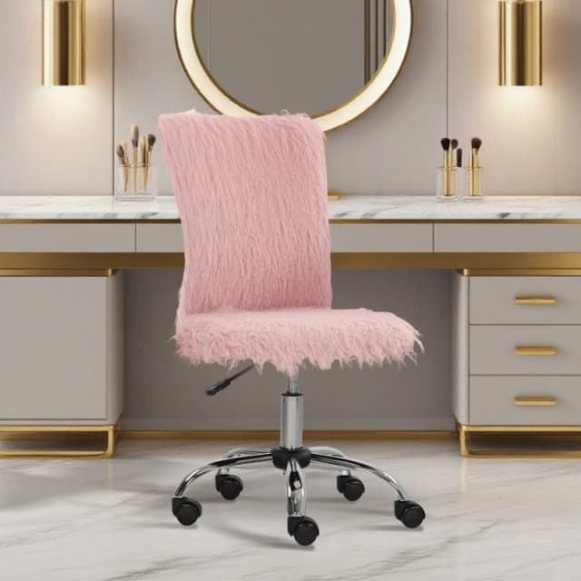 HOMCOM HOMCOM Plush Computer Desk Chair with Adjustable Height for Home Office in Pink Pink One Size Unisex 5063603806665