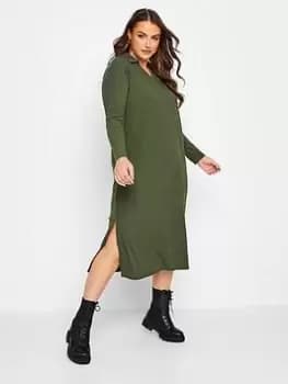 Yours Rib Collar Dress Khaki, Green, Size 20, Women