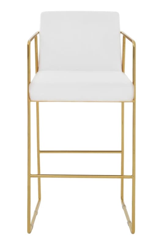 Premier Housewares Mink Velvet Bar Stool with Gold Frame, Luxury White and Gold Stool for Bars, Modern Velvet Bar Stool White