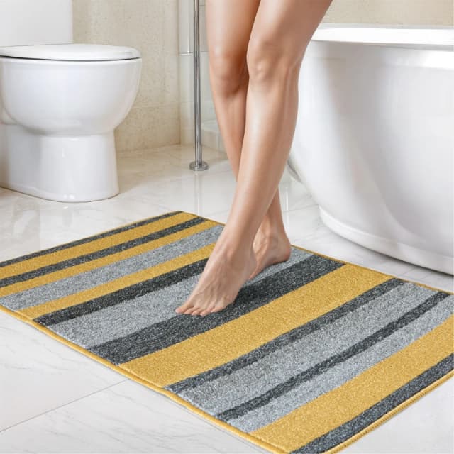 Emma Barclay 2 Piece Bath Mat Set Soft Stripe Absorbent Jersey Ochre Yellow unisex 45x75cm