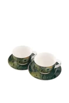 Peacock Feather Cappucino Cup & Saucer Set