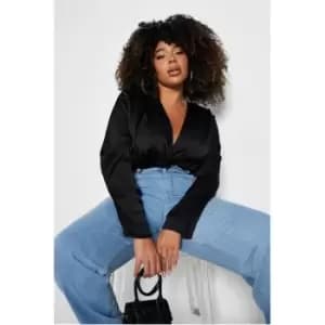 I Saw It First Satin Wrap Bodysuit - Black