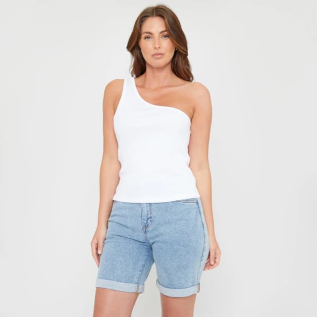 Be You One Shoulder Rib Top - White White 8