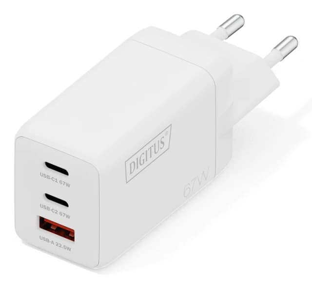 Digitus USB GaN Charger 67W. 2x USB-C. 1x USB-A