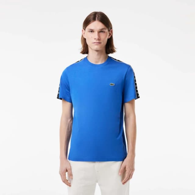 Lacoste Cotton Jersey Logo Stripe T-Shirt - Blue Blue XS