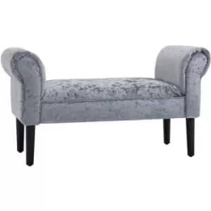 HOMCOM Ice Crush Velvet Bed End Arm Bench Upholstered Bedside Footstool, Grey - Grey