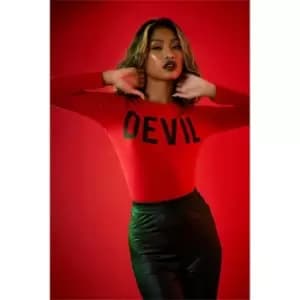 I Saw It First Red Halloween Devil Crew Neck Long Sleeve Bodysuit - Red