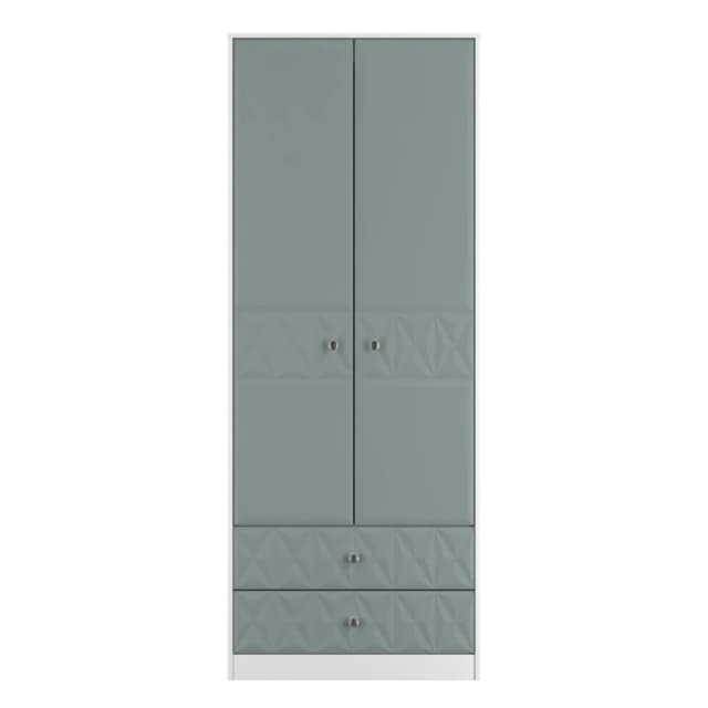 San Jose Ready Assembled Contemporary Matt Duck Egg Blue & White 2 Drawer Tall Double Wardrobe (H)1960mm (W)740mm (D)520mm
