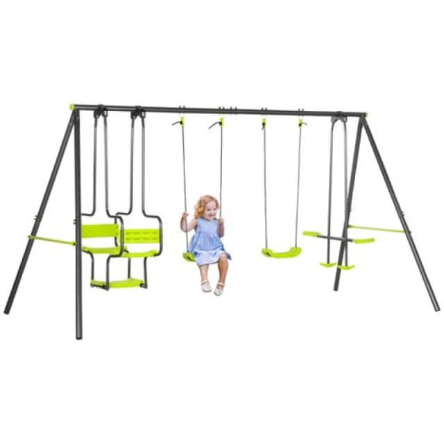 Outsunny Garden Swing Set with Double Swings, Green 344-061V00GN