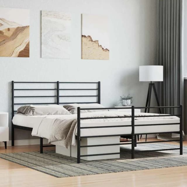 JINLEFU Metal Bed Frame without Mattress with Footboard Black 140x200cm vidaXL JRVDZX-352338_DE