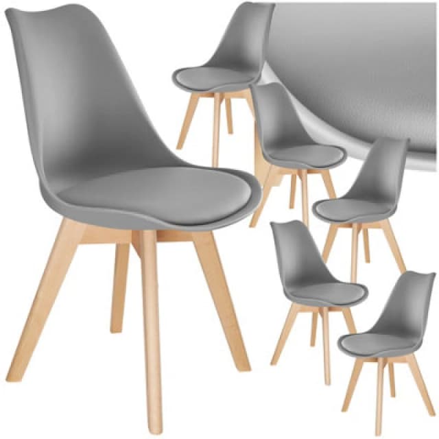 Tectake Set Of 6 Dining Chair Frederikke With Padded Seat, Ergonomic Shape, And Wooden Legs - Grey