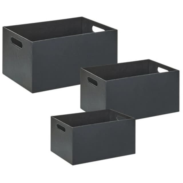 Beliani Set Of 3 Boxes Larsa Faux Leather Graphite Grey