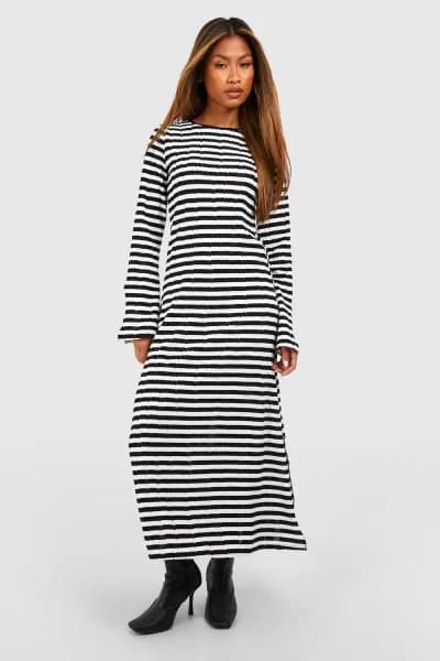 Textured Stripe Flare Sleeve Midaxi Dress