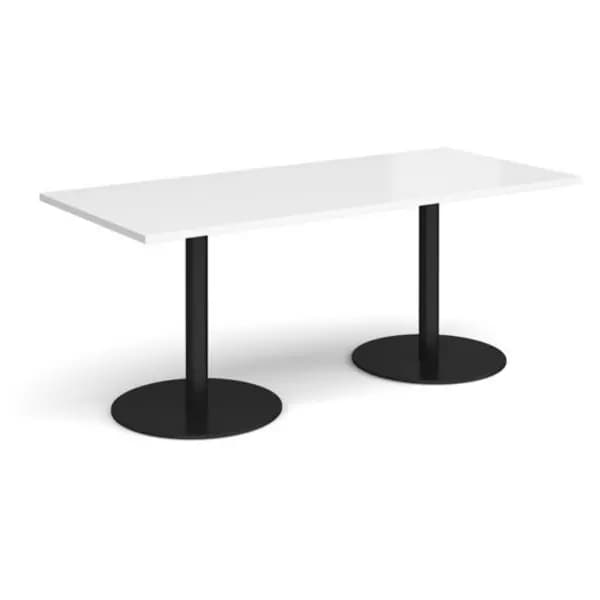 Monza Monza rectangular dining table with flat round Black bases 1800mm x 800mm - white White MDR1800-K-WH
