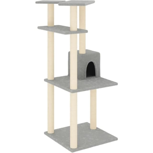 vidaXL Cat Tree w/ Sisal Scratching Posts Light Grey 123cm, Grey 171784