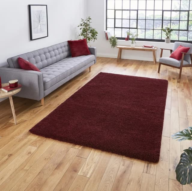 (200x290cm) Sierra 9000 Shaggy Rugs in Ruby Red Dense Soft Polypropylene Mats