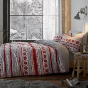 Catherine Lansfield So Soft Velvet Touch Fairisle Duvet Cover and Pillowcase Set Red